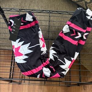 Women’s  Geometric Print Leggings - Black, Pink, White